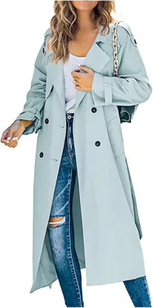 Trench Coat Women Fall Jackets Women's Double Breasted Long Trench Coats Windproof Classic Slim Overcoat with Belt