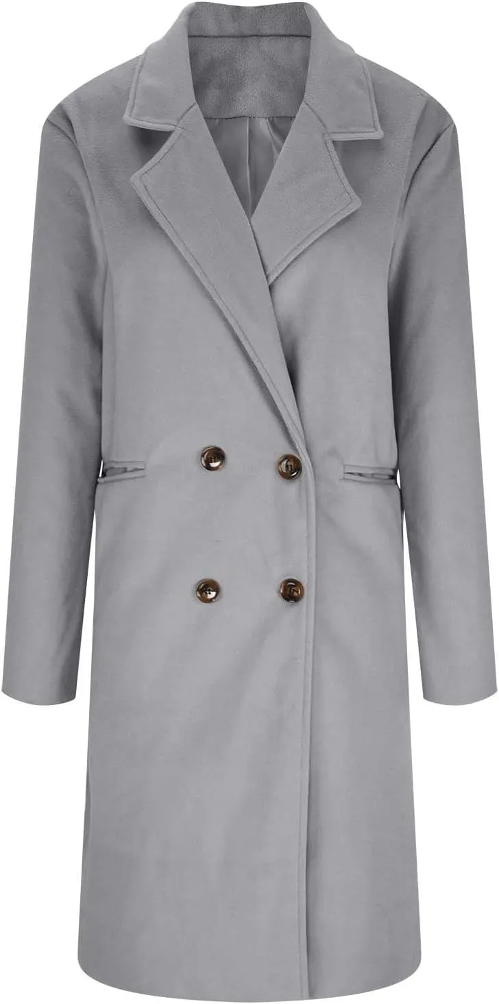 Trench Coats for Women Double Breasted Wool Blend Pea Coats Notched Lapel Collar Business Casual Long Jackets