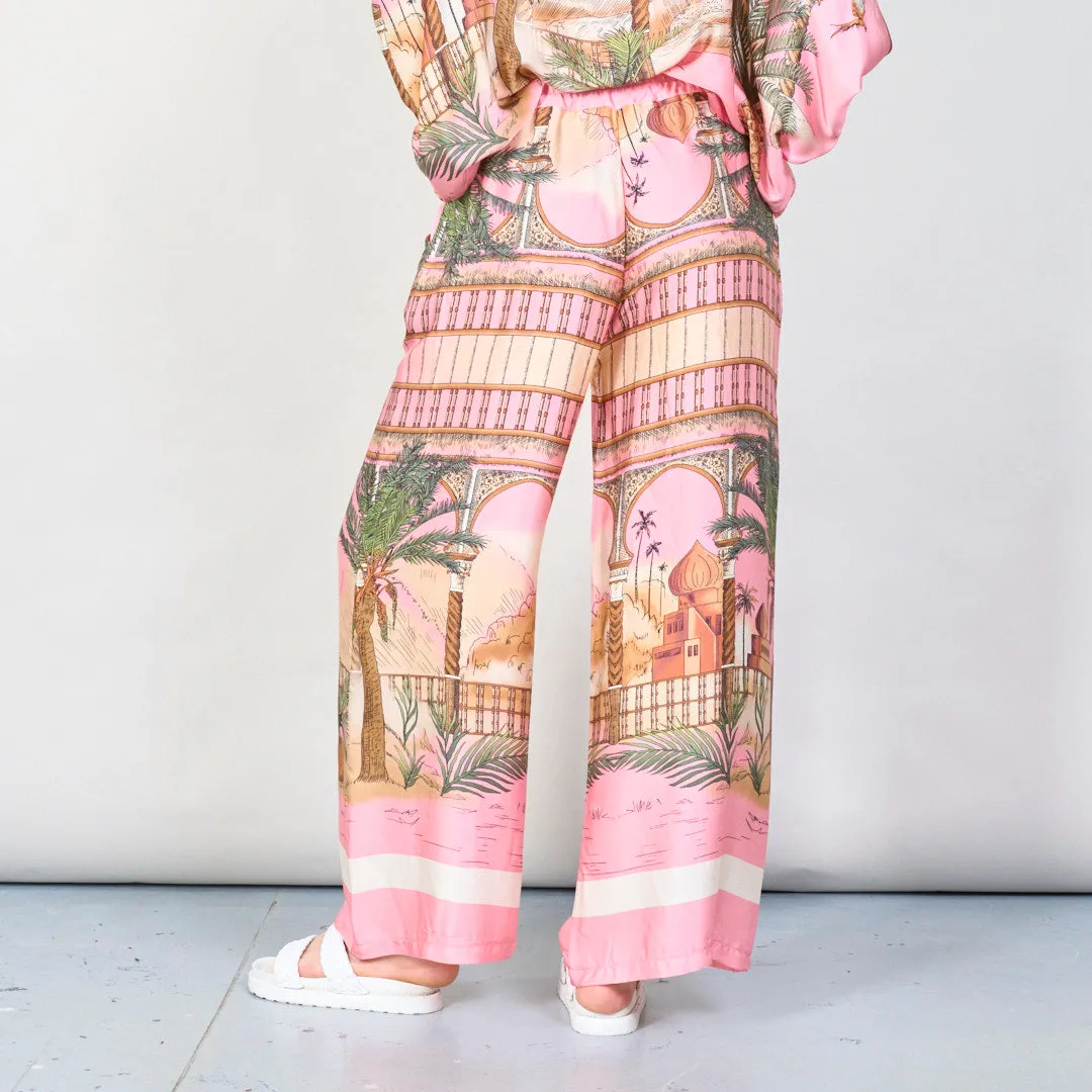 Tropical paradise print wide-leg trousers wholesale
