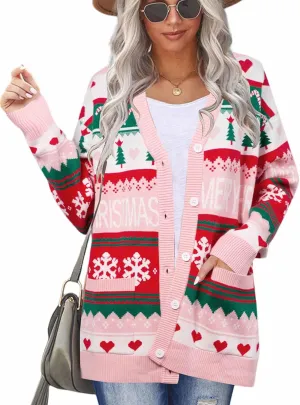 Ugly Christmas Cardigan Sweaters for Women Button Down Sweaters with Pockets Open Front Knit Cardigan Funny Sweater