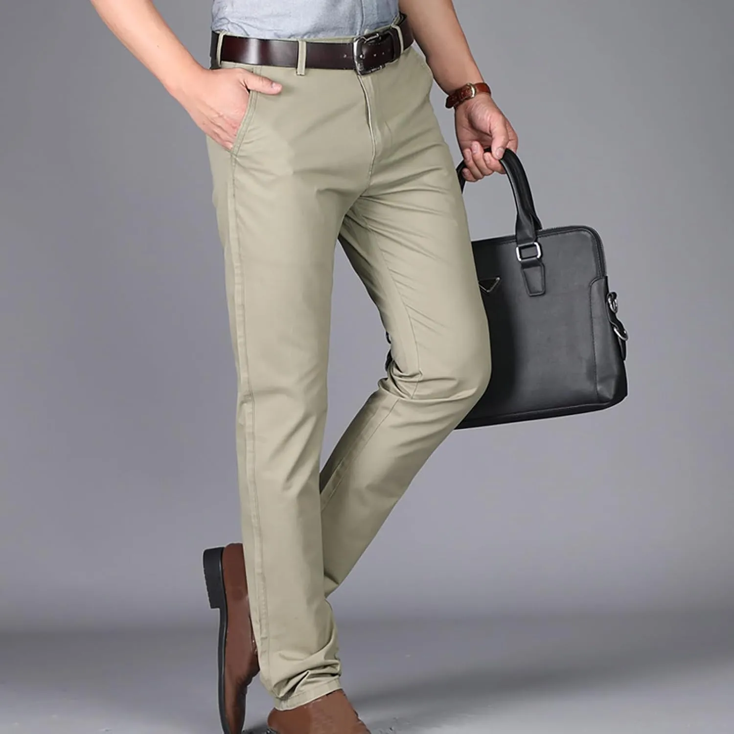 Uillui Men's Slim Fit Dress Pants Casual Business Golf Stretch Chinos Pants Fashion Lightweight Straight Leg Comfort Slacks