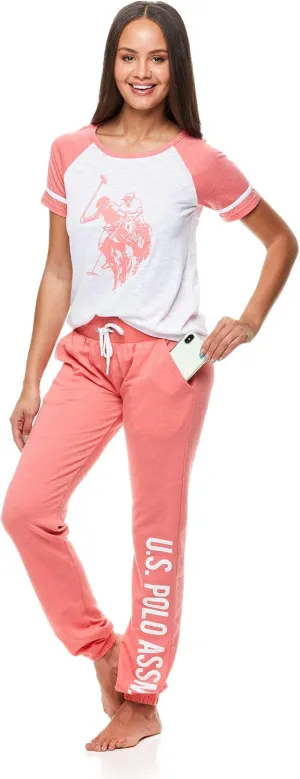 U.S. Polo Assn. Womens Pajama Set - Short Sleeve Shirt and Pajama Pants Sleepwear and Lounge Sets for Women