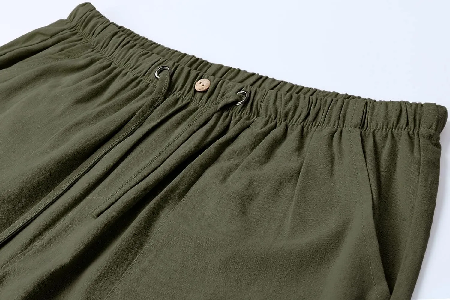 utcoco Men's Cotton Linen Beach Pants Loose Casual Drawstring Wasit Slacks with Pocket