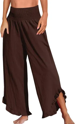 Vacation Outfits Beach 2025 Irregular Hem Loose Going Out Resort Pants Wide Leg High Waist Solid Sweatpants