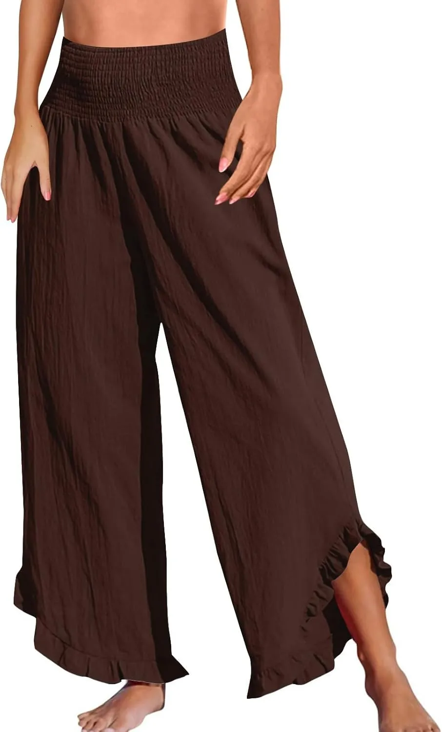 Vacation Outfits Beach 2025 Irregular Hem Loose Going Out Resort Pants Wide Leg High Waist Solid Sweatpants