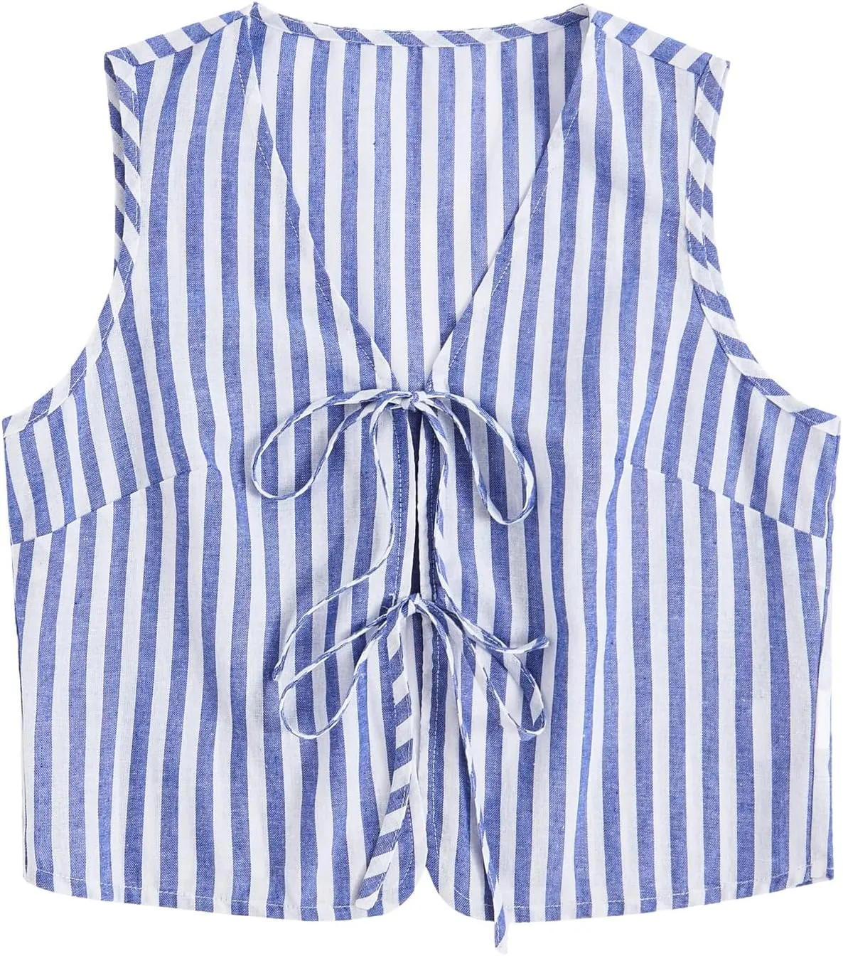 Verdusa Women's Bow Tie Knot Front V Neck Wave Print Sleeveless Crop Top Boho Vest