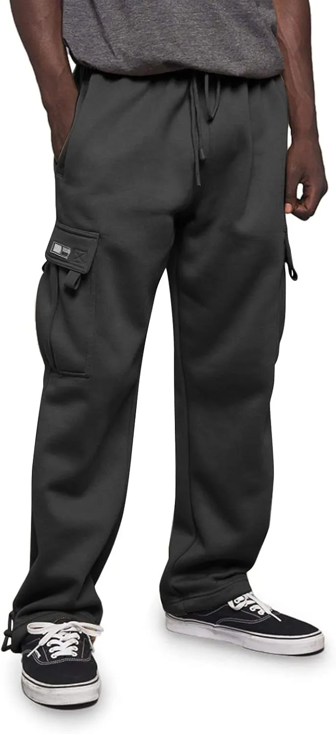 Vickyleb Cargo Pants for Men Black, Men's Fleece Running Sweatpants Athletic Warm Slim Fit Baggy Stretch Pant