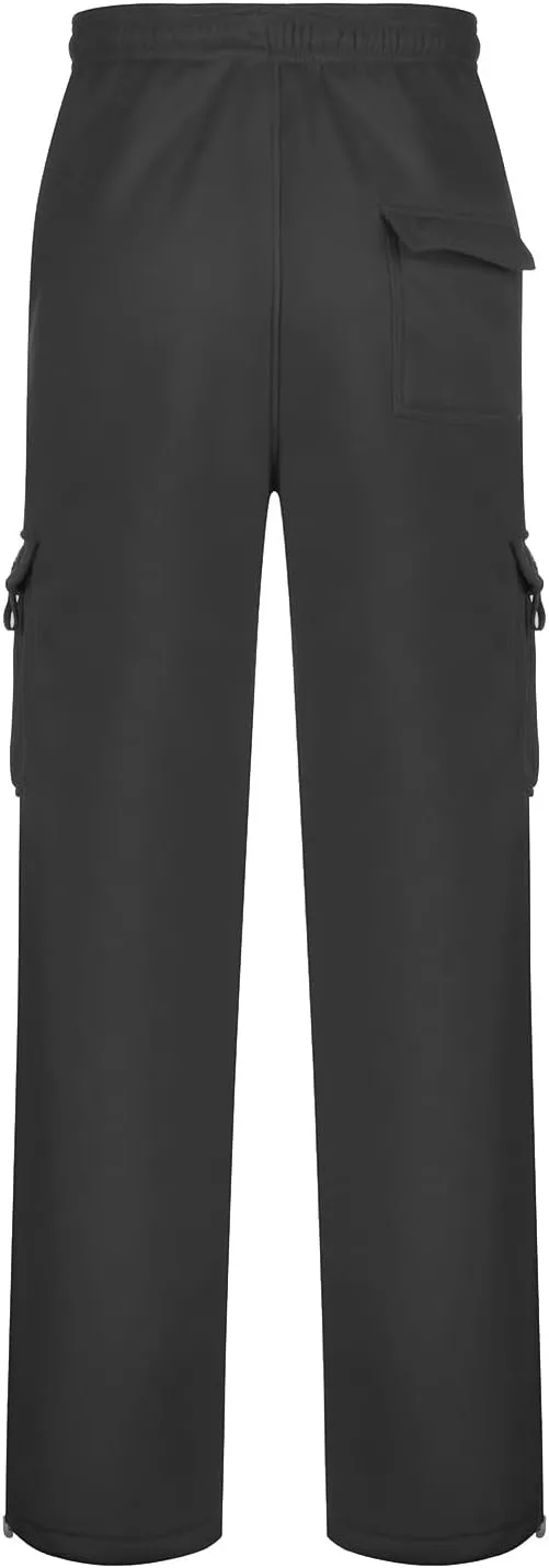 Vickyleb Cargo Pants for Men Black, Men's Fleece Running Sweatpants Athletic Warm Slim Fit Baggy Stretch Pant
