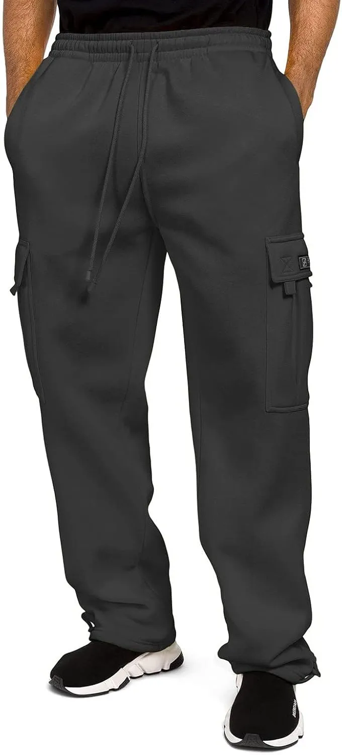 Vickyleb Cargo Pants for Men Black, Men's Fleece Running Sweatpants Athletic Warm Slim Fit Baggy Stretch Pant