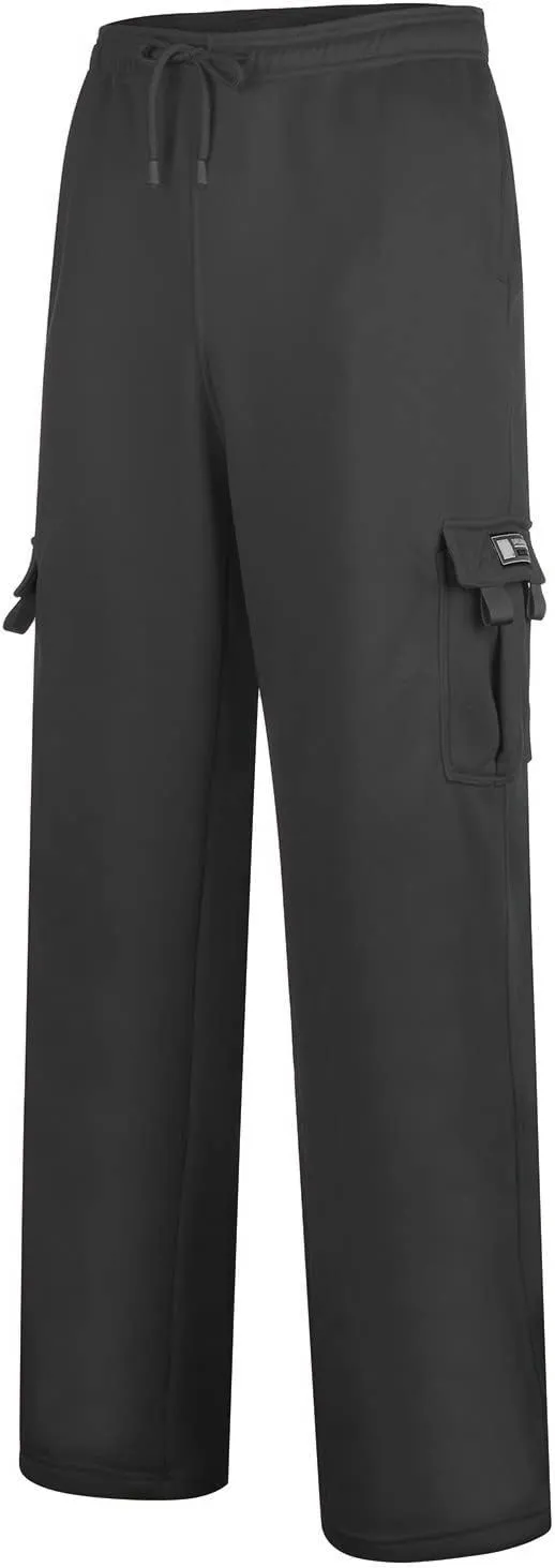 Vickyleb Cargo Pants for Men Black, Men's Fleece Running Sweatpants Athletic Warm Slim Fit Baggy Stretch Pant
