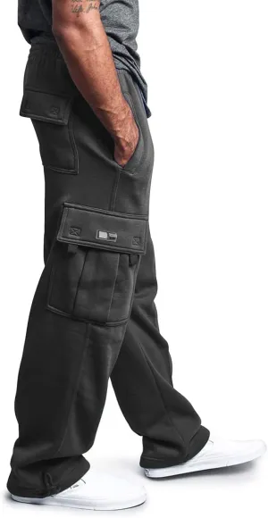 Vickyleb Cargo Pants for Men Black, Men's Fleece Running Sweatpants Athletic Warm Slim Fit Baggy Stretch Pant