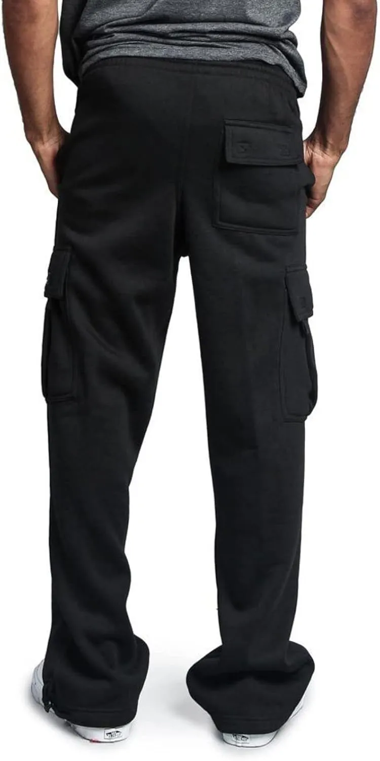 Vickyleb Cargo Pants for Men Black, Men's Fleece Running Sweatpants Athletic Warm Slim Fit Baggy Stretch Pant