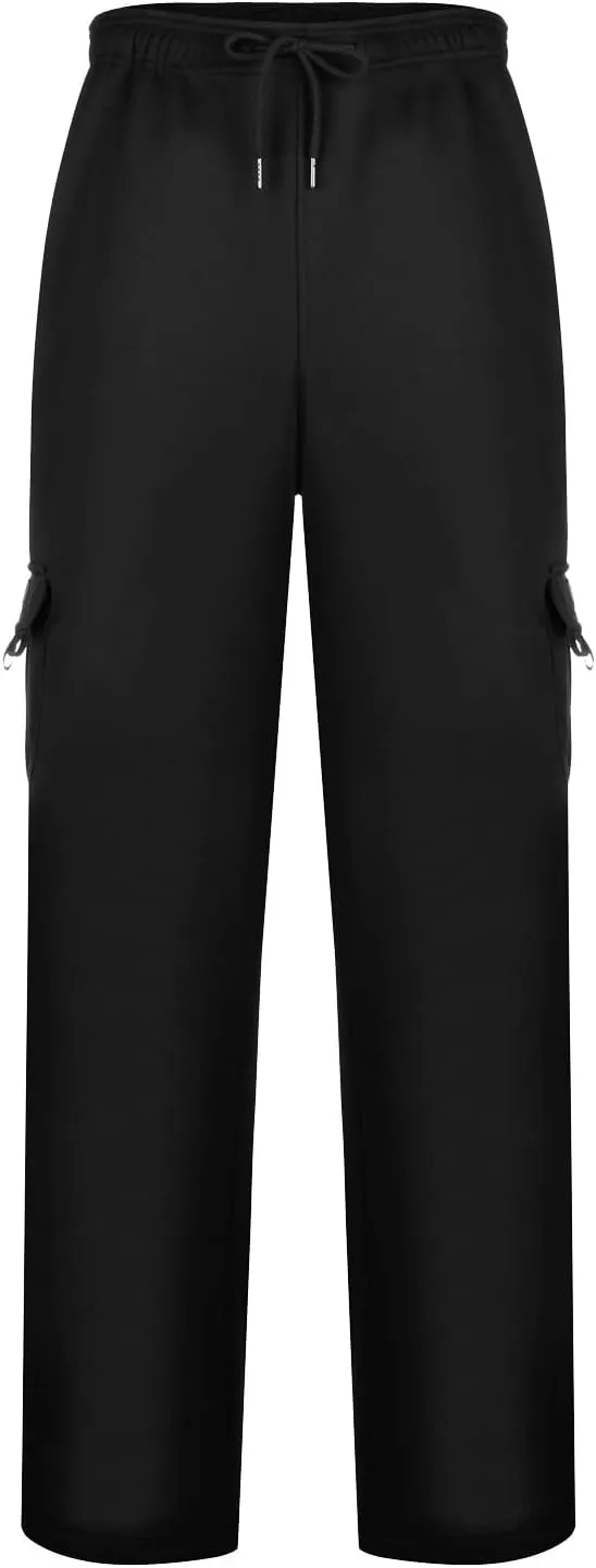 Vickyleb Cargo Pants for Men Black, Men's Fleece Running Sweatpants Athletic Warm Slim Fit Baggy Stretch Pant