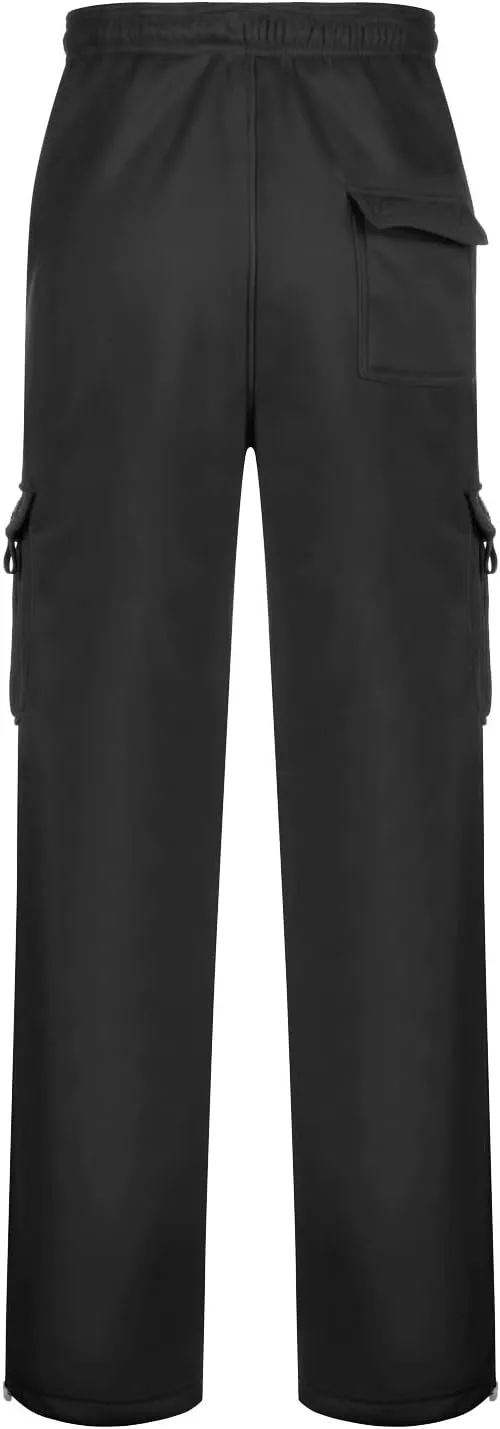 Vickyleb Cargo Pants for Men Black, Men's Fleece Running Sweatpants Athletic Warm Slim Fit Baggy Stretch Pant