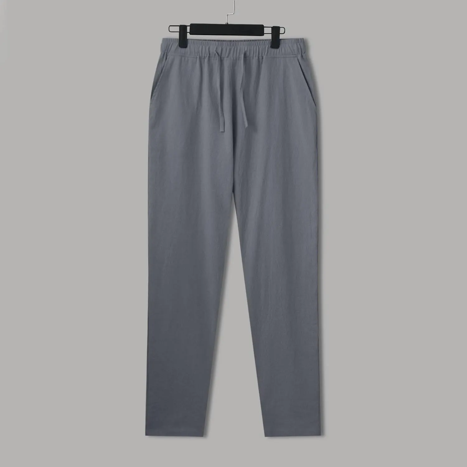 Vickyleb Linen Pants Men Slim Fit Cotton Pants Casual Drawstring Elastic Waist Summer Beach Pleated Chinos Pants for Men