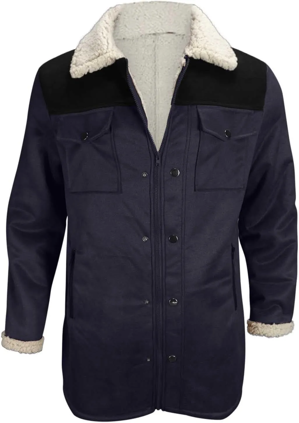 Vintage Suede Trench Coats Plush Reverse Collar Mens Outdoor Jacket Retro Warm Winter Sherpa Fleece Lined Outerwear