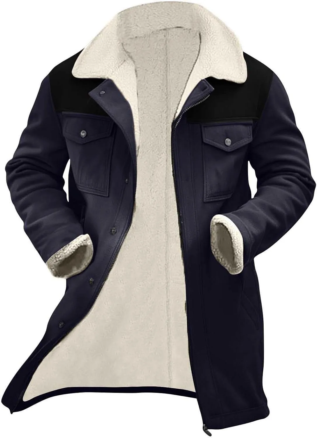 Vintage Suede Trench Coats Plush Reverse Collar Mens Outdoor Jacket Retro Warm Winter Sherpa Fleece Lined Outerwear