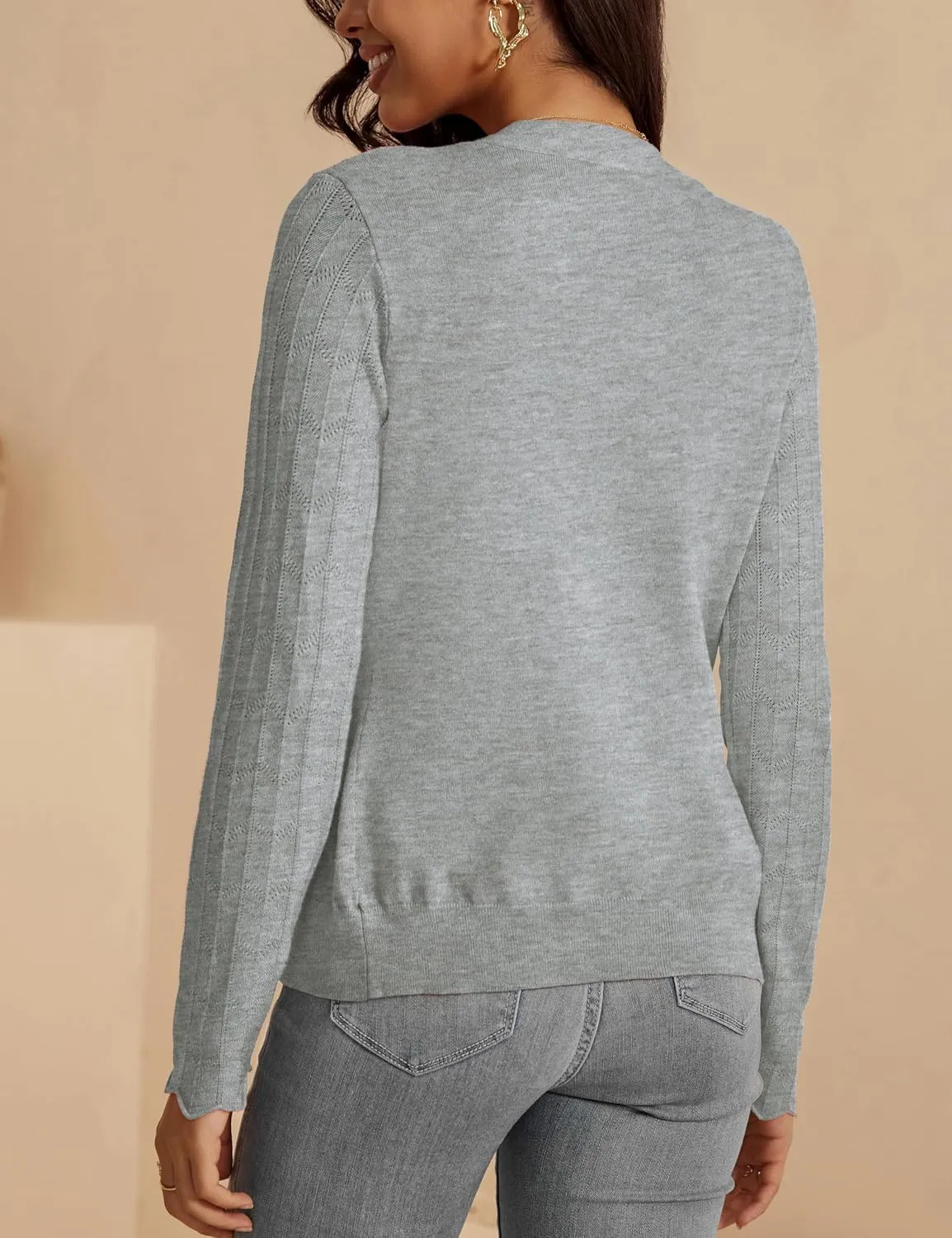 VOIANLIMO Womens Cardigan Lightweight Open Front Knit Long Sleeve Cardigans Sweaters for Women