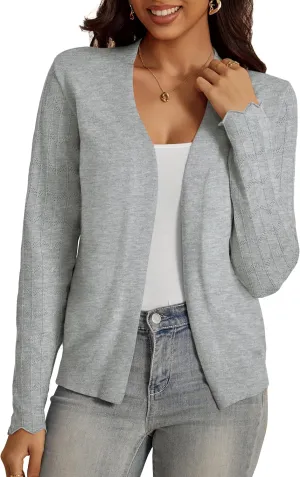 VOIANLIMO Womens Cardigan Lightweight Open Front Knit Long Sleeve Cardigans Sweaters for Women