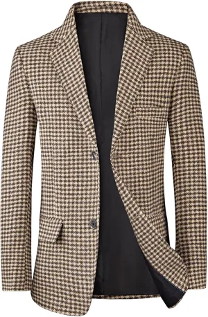 Wankang Mens Clasic Fit Plaid Suit Jacket One Button Daily Blazer Sport Coat for Men Casual Business Lightweight Balzers