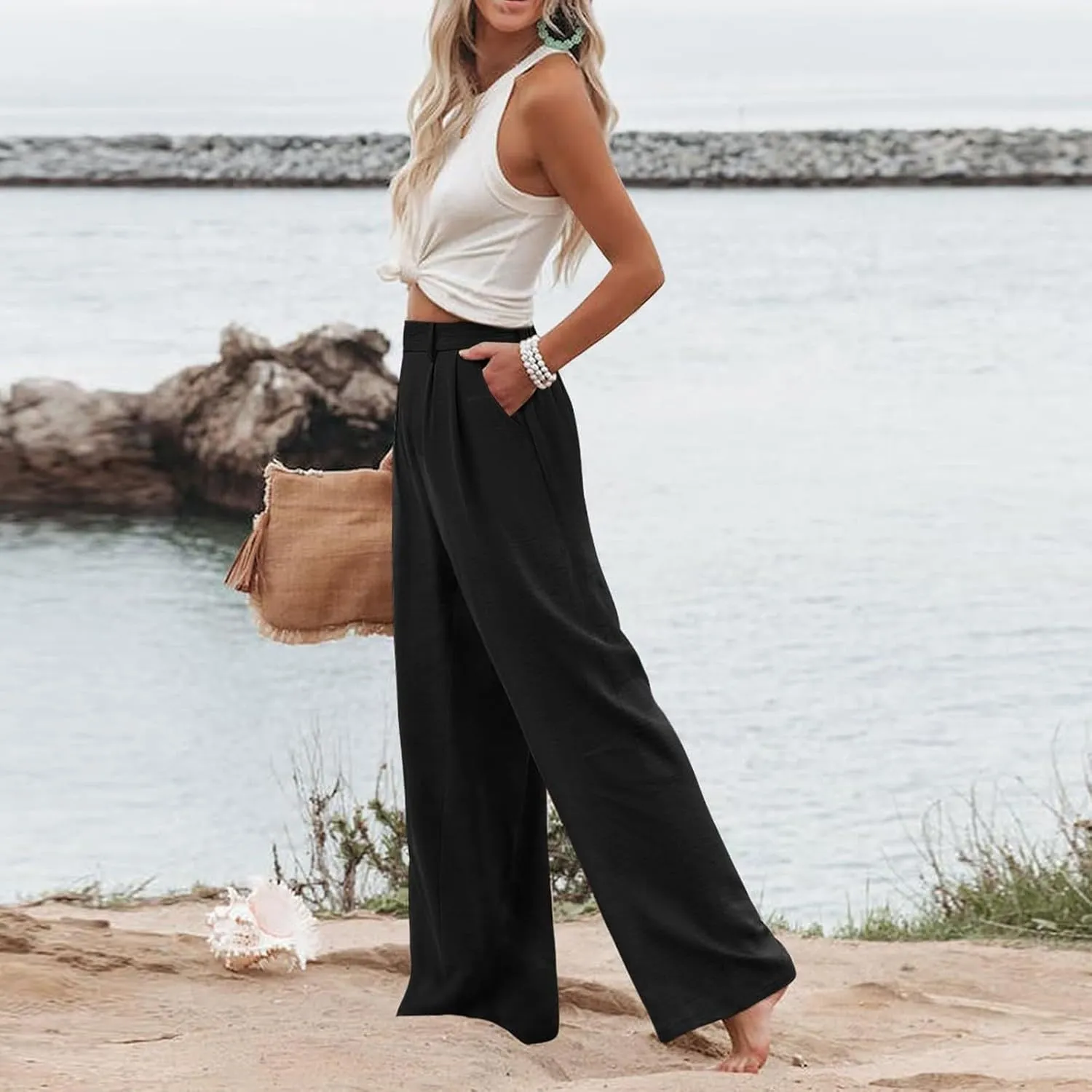 Wide Leg Pants for Women High Waist Solid Color Casual Trousers WomenSlacks Workout Pants 2024