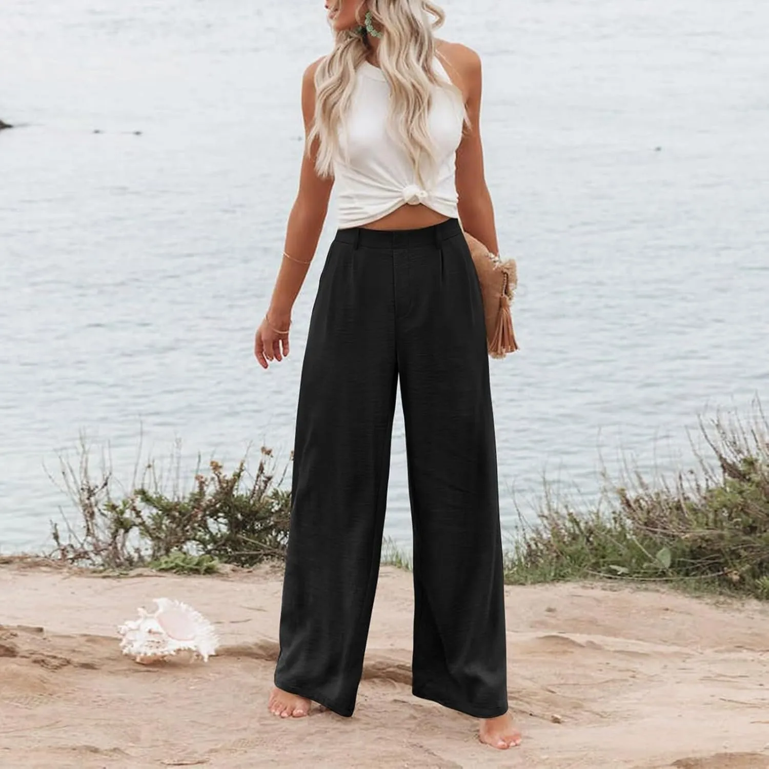 Wide Leg Pants for Women High Waist Solid Color Casual Trousers WomenSlacks Workout Pants 2024