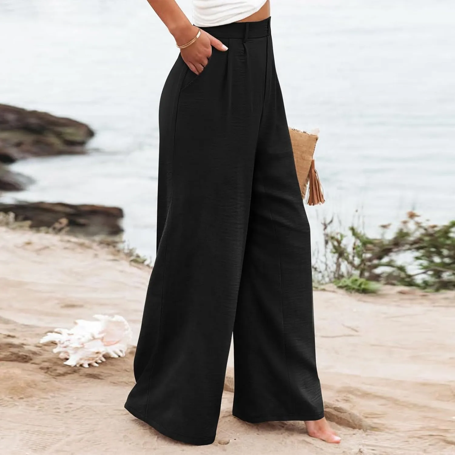 Wide Leg Pants for Women High Waist Solid Color Casual Trousers WomenSlacks Workout Pants 2024