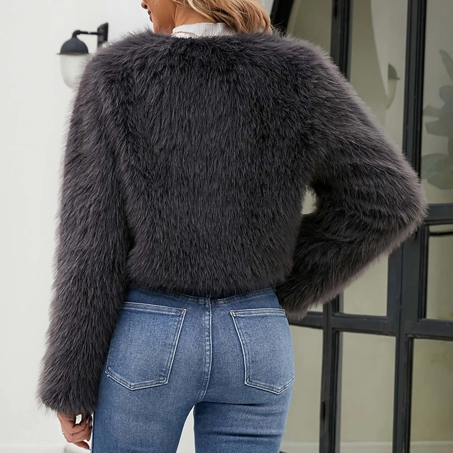 Winter Coats for Women 2023 Trendy Faux Fur Shaggy Jacket Cropped Long Sleeve Tops Open Front Coat Cardigan Outerwear