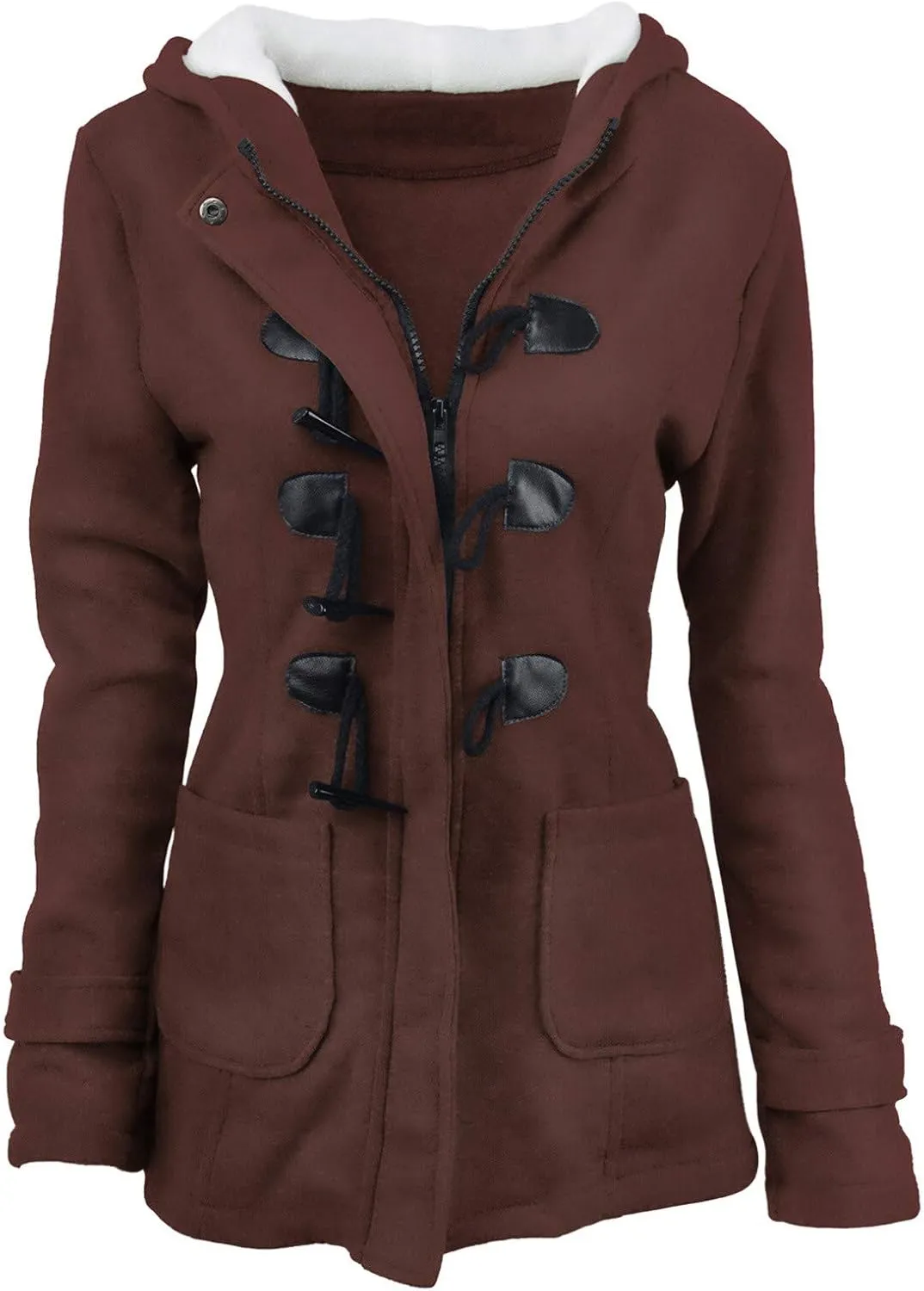 Winter Coats for Women 2024 Trendy Fleece Sherpa Lined Jacket Suede Leather Faux Fur Pea Coats with Horn Buttons
