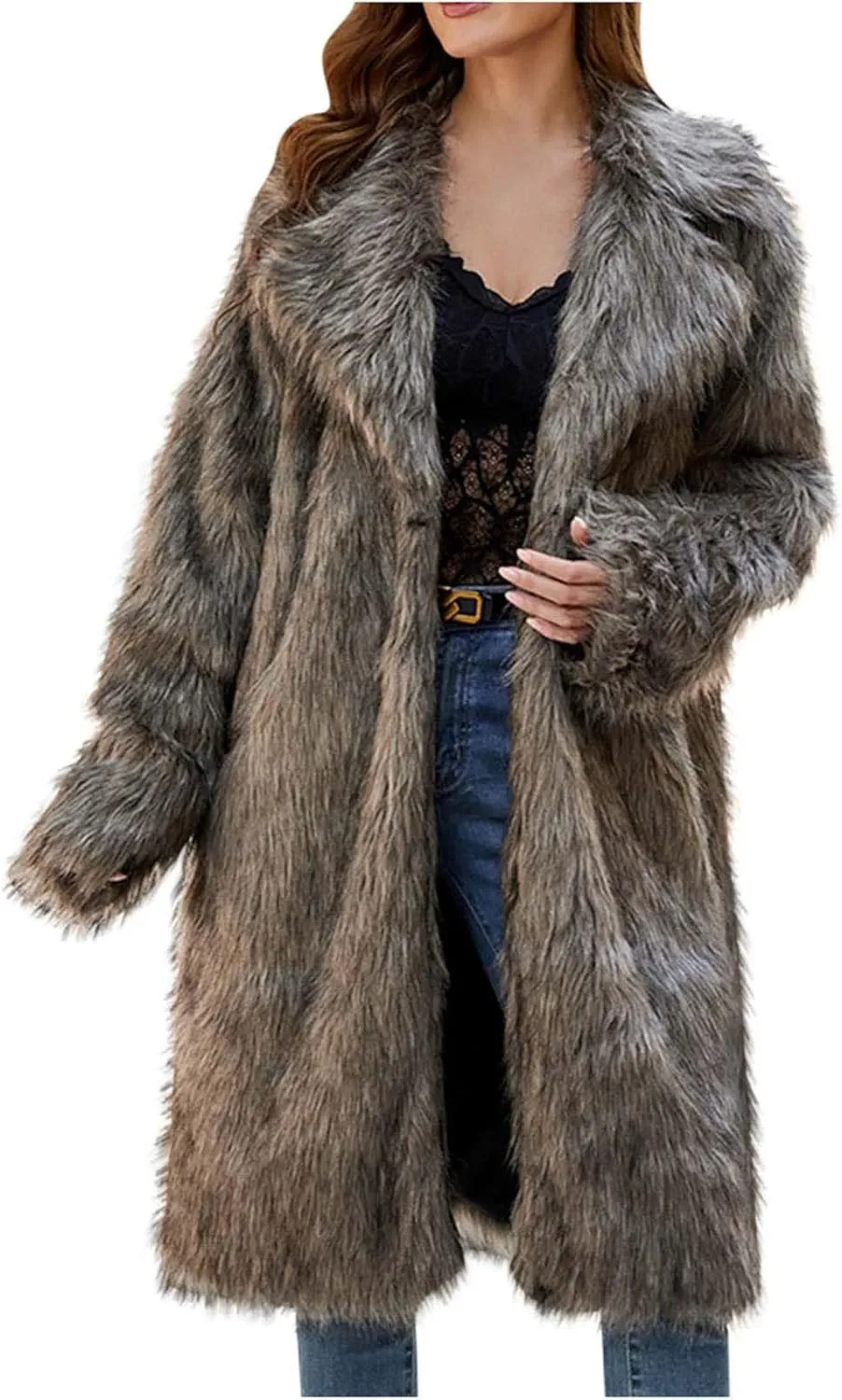Winter Coats for Women Long Faux Fur Cardigan Leopard Print Fuzzy Jacket Fleece Trench Coat Elegant Cardigan Coat
