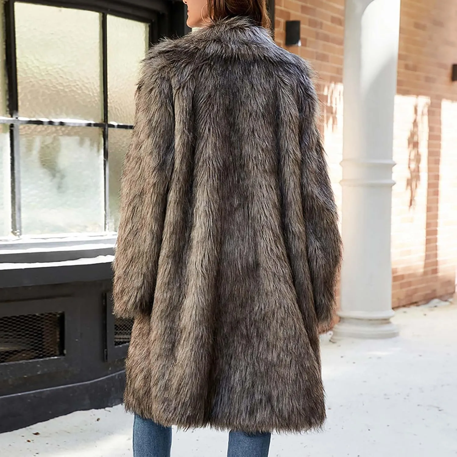 Winter Coats for Women Long Faux Fur Cardigan Leopard Print Fuzzy Jacket Fleece Trench Coat Elegant Cardigan Coat