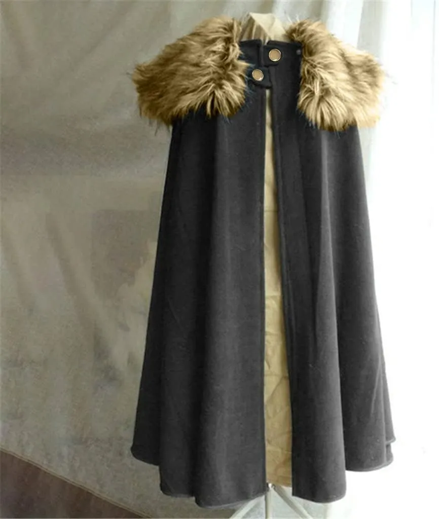 Winter Jacket Cloak for Men Fur Neck Coats Warm Long Cape Fashion Thick Shawl Solid Color Cloak Soft Casual Outerwear