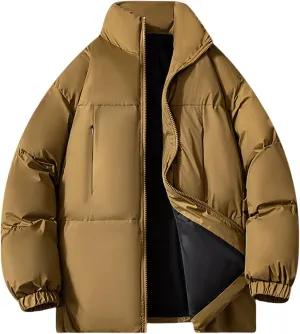 Winter Quilted Insulated Jackets For Men Heavyweight Cotton Padded Jacket Stand Collar Thickened Coats For Travel Ski