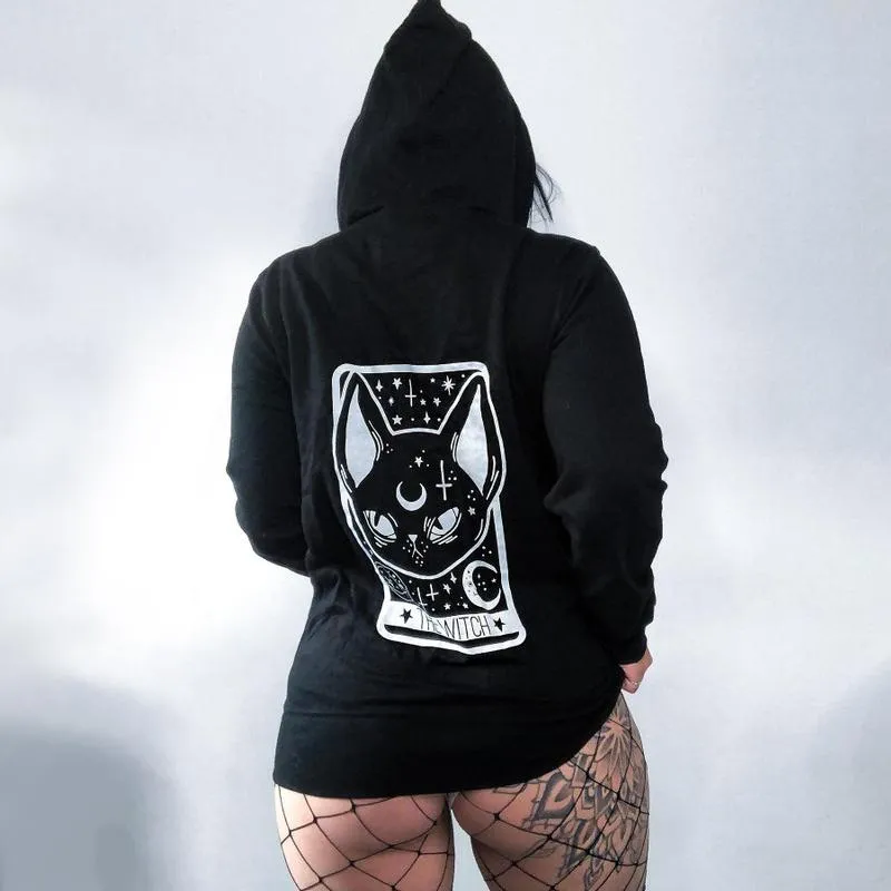 Witchy Cat Tarot Zip Hoodie