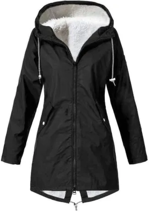 Wkishenl Waterproof Rain Coat Women Fall Winter Fleece Lined Outdoor Trench Coats Plus Size Windbreaker Rain Jacket