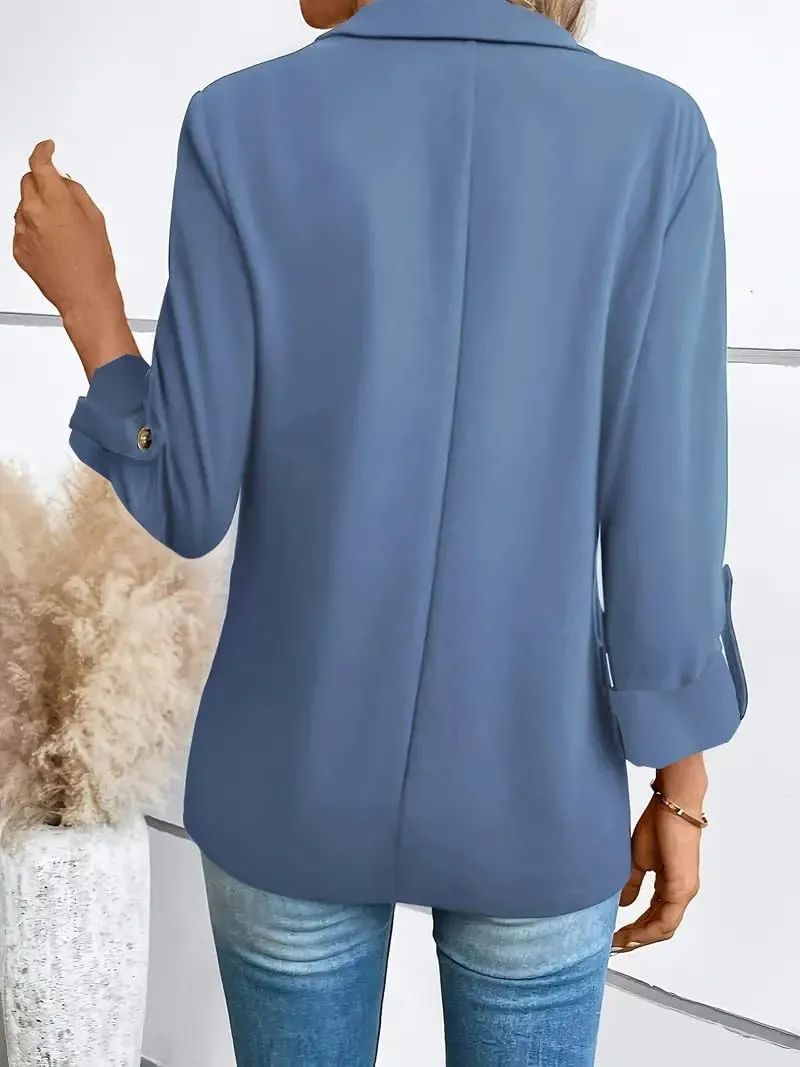 Women Blazers 3/4 Roll Sleeve Lapel Blazer Jacket Button Down Open Front Coat Casual Business Jackets with Pockets