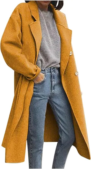 Women Casual Long Woolen Coat Fashion Overcoat Plus Size Trench Coats Loose Plain Plus Size Wool Jacket