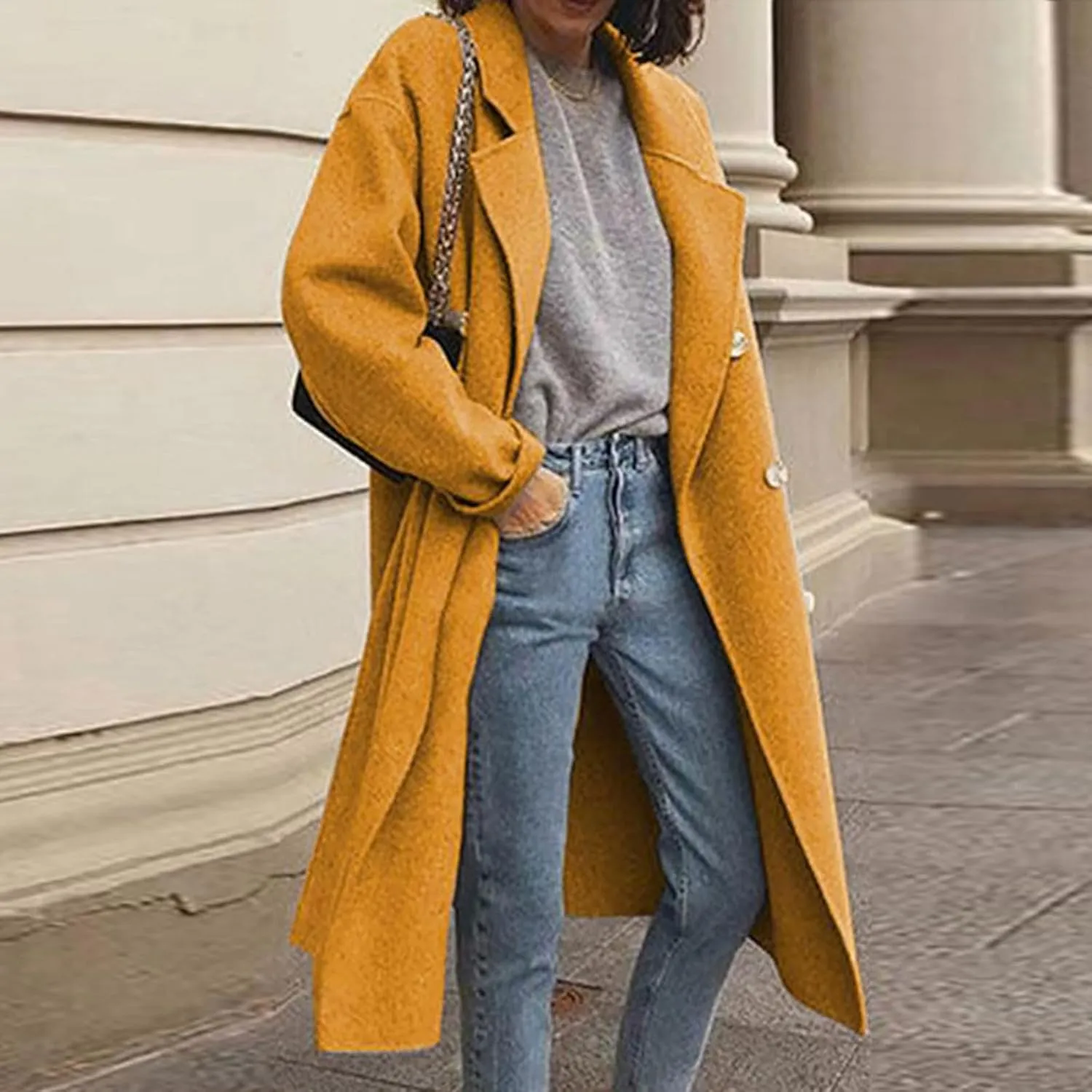 Women Casual Long Woolen Coat Fashion Overcoat Plus Size Trench Coats Loose Plain Plus Size Wool Jacket