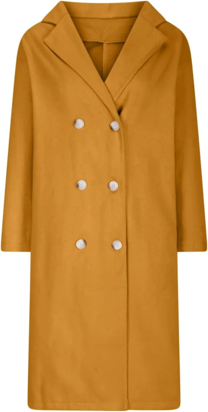 Women Casual Long Woolen Coat Fashion Overcoat Plus Size Trench Coats Loose Plain Plus Size Wool Jacket