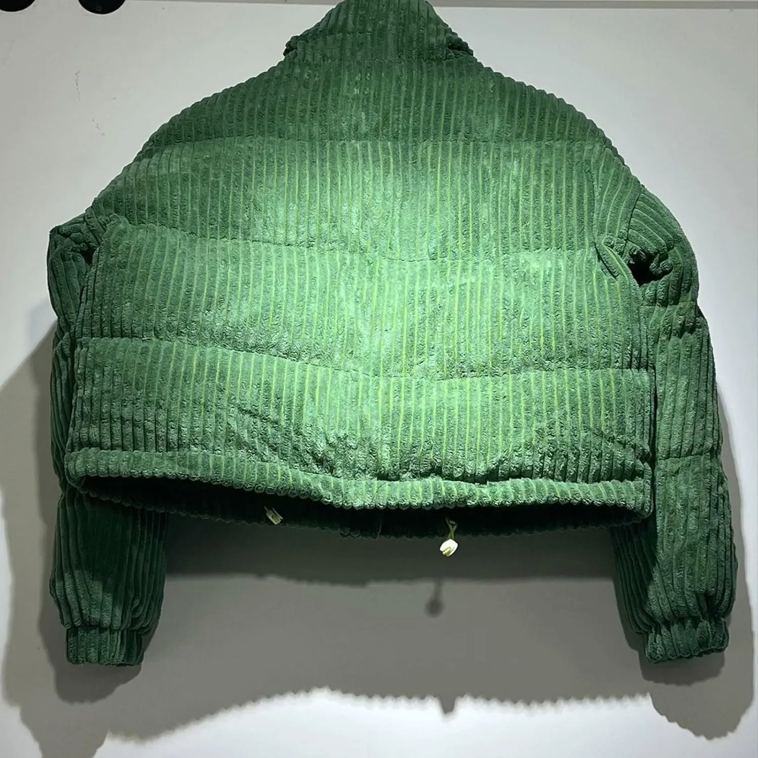 Women Corduroy Puffer Jacket Full-Zip Stand Collar Short Padded Coat 2024 Winter Warm Thicken Long Sleeve Down Jacket