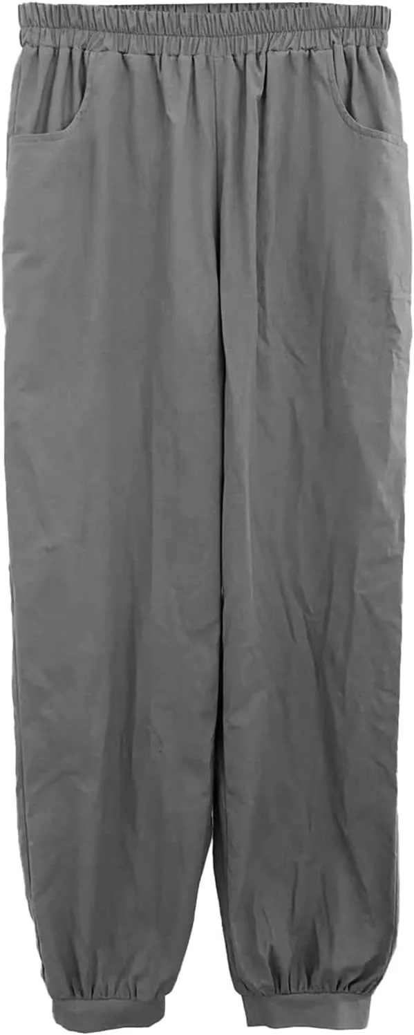 Women Cotton Linen Pants Elastic Waist Straight Wide Leg Pants Summer Casual Vacation Long Trousers with Pockets 2025