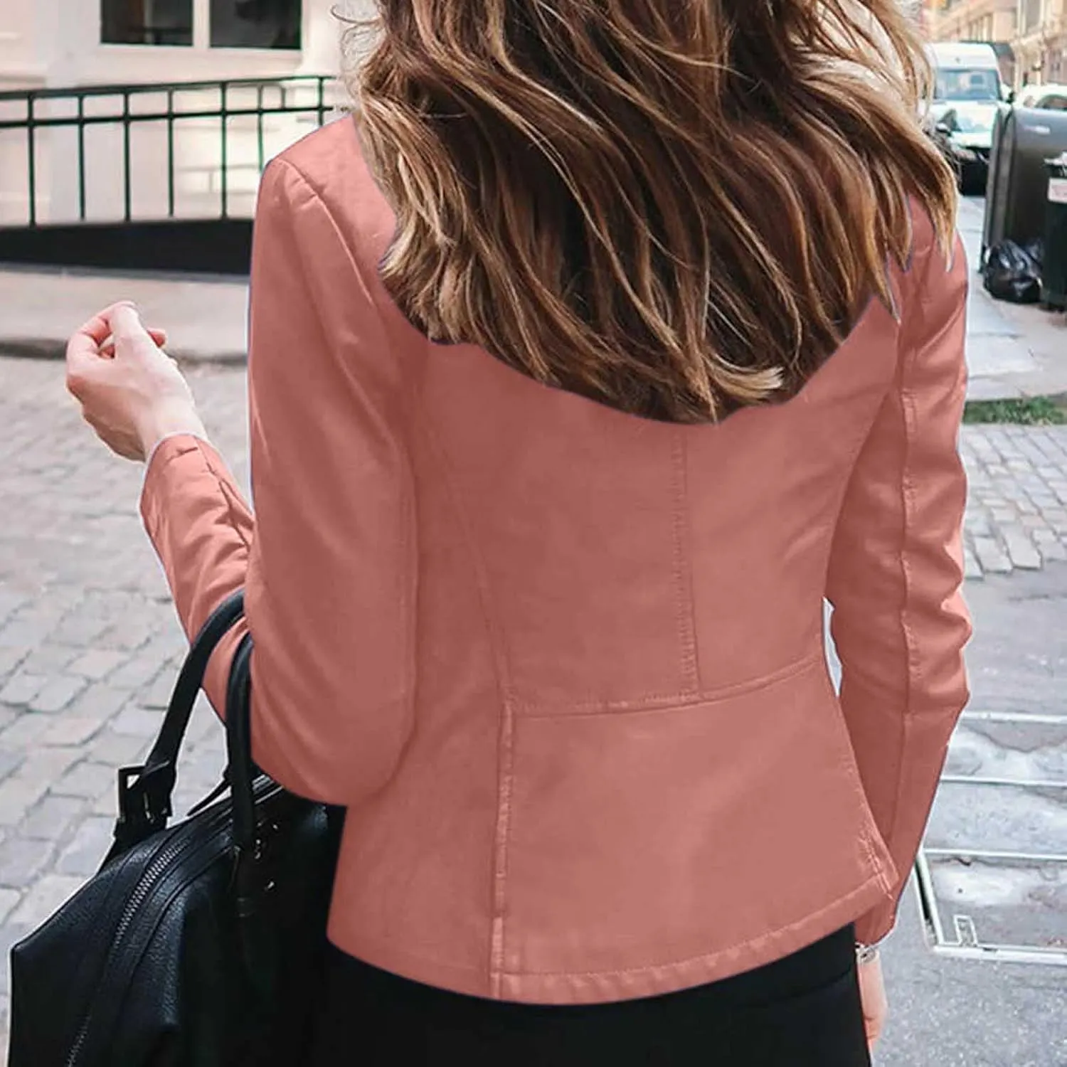 Women Faux Leather Casual Jacket, Fall and Spring Fashion Motorcycle Bike Jacket Coat Zip Up Cardigan Outerwear
