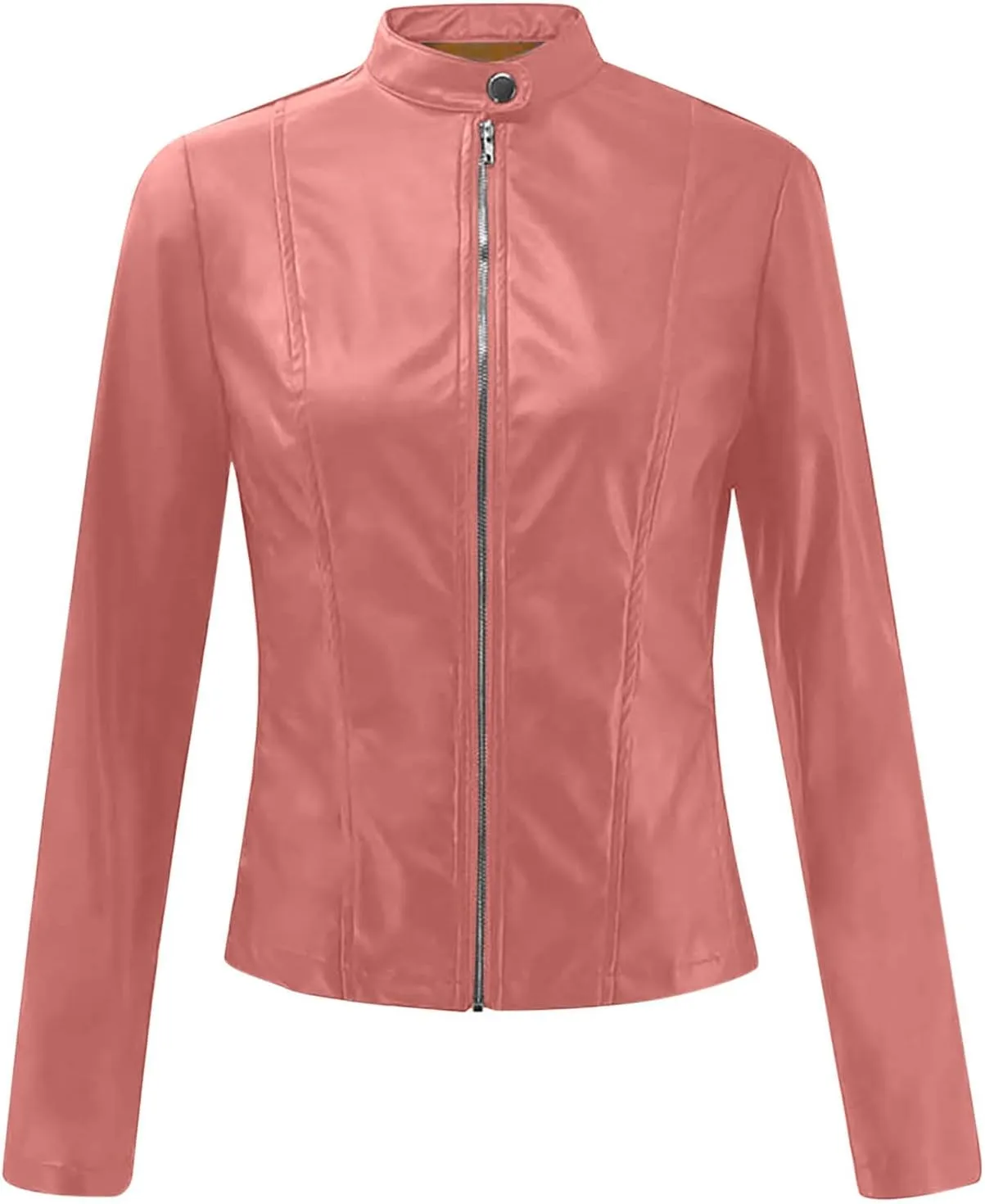 Women Faux Leather Casual Jacket, Fall and Spring Fashion Motorcycle Bike Jacket Coat Zip Up Cardigan Outerwear