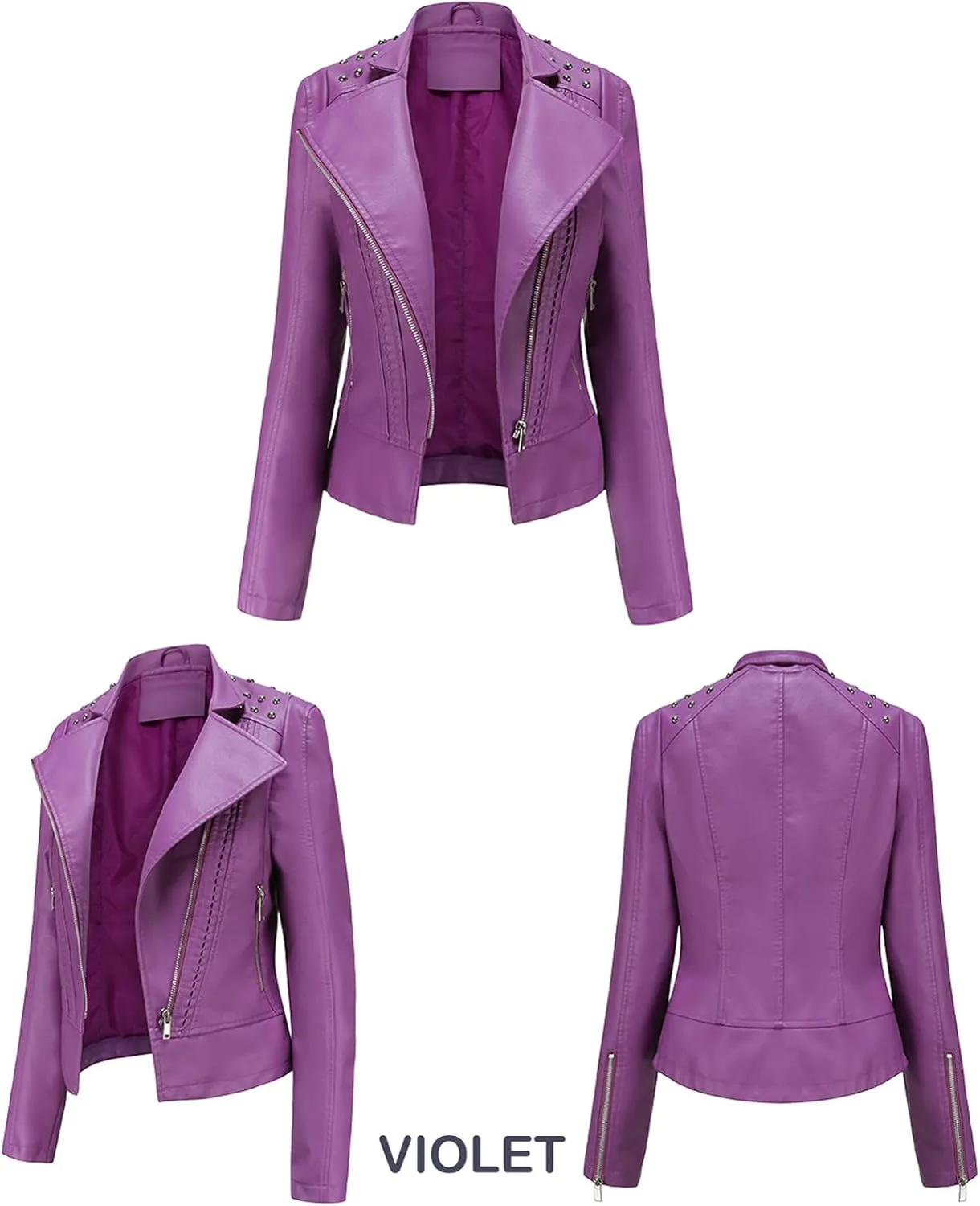 Women Leather Jacket Faux Motorcycle Coat Short Lightweight Pleather Crop Coat Fashion ZIpper Fleece Cardigan Womens Coat