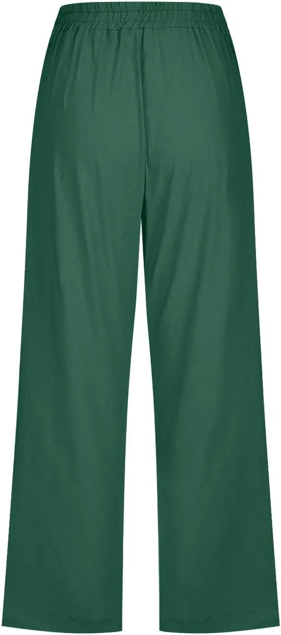 Women Linen Baggy Harem Pants Size Loose Cotton and Linen Casual Pants Summer Boho Wide Leg High Waist Women's