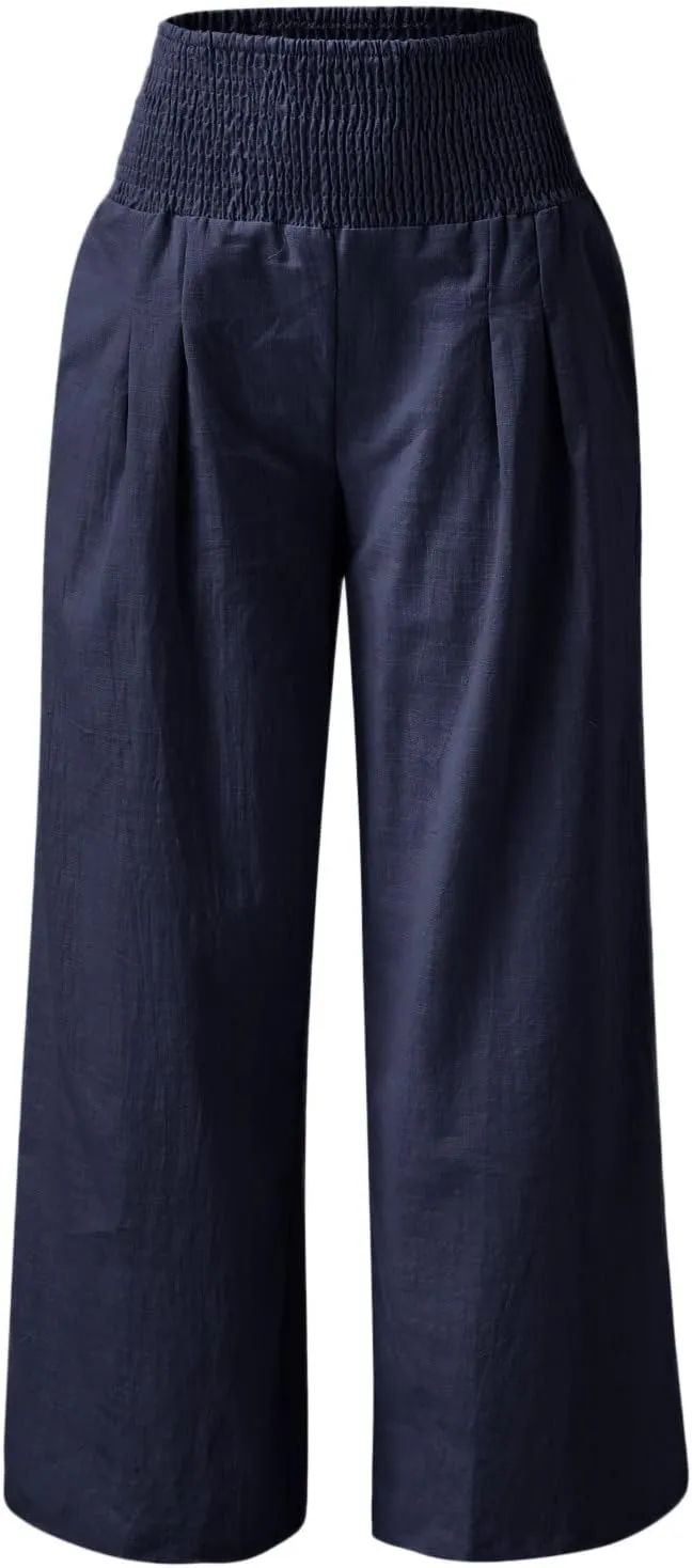 Women Linen Palazzo Pants Summer Boho Wide Leg High Waist Casual Lounge Pant 2025 Trendy Beach Travel Trousers