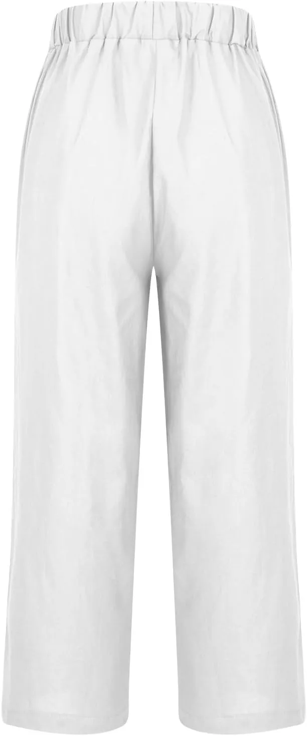 Women Linen Pants 2025 Summer Elastic Waist Straight Leg Lounge Pant Casual Lightweight Beach Trousers with Pockets