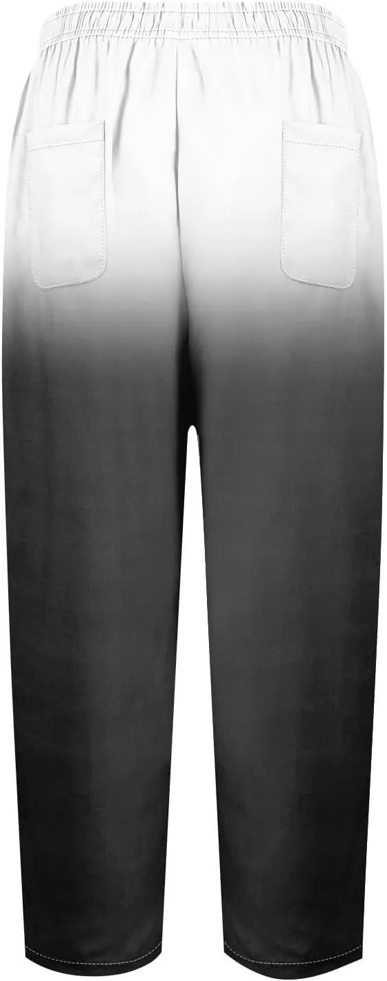 Women Linen Pants Loose Pocket Casual Cotton and Linen Pants Flowy Wide Leg Beach Trousers with Pockets Linen Capris