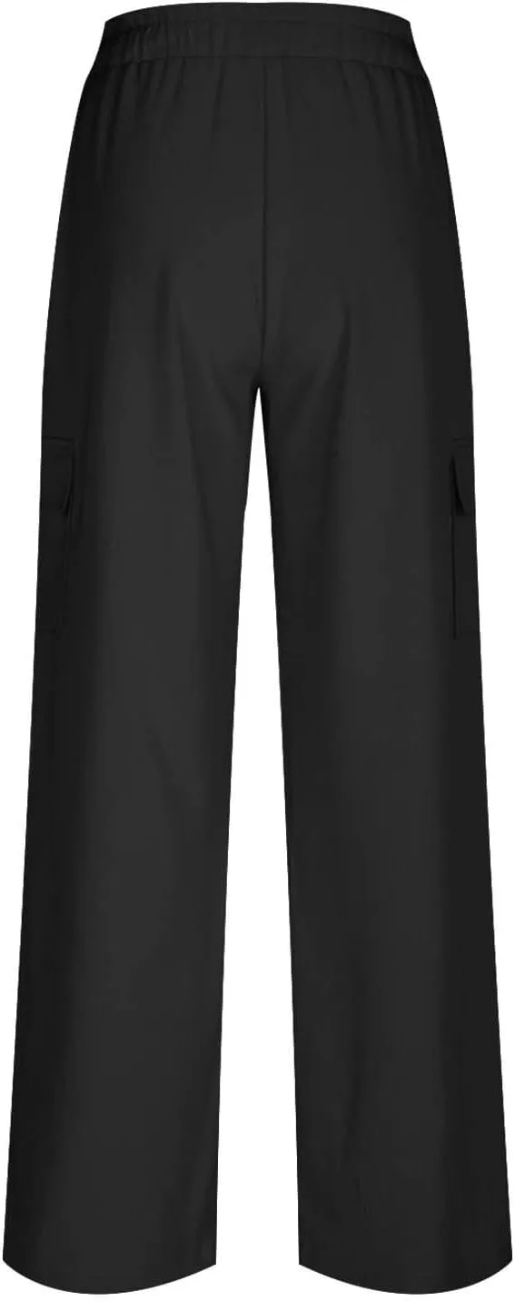 Women Palazzo Pants with Pockets Summer Casual Wide Leg High Waist Lounge Pants Flowy Beach Trousers Travel