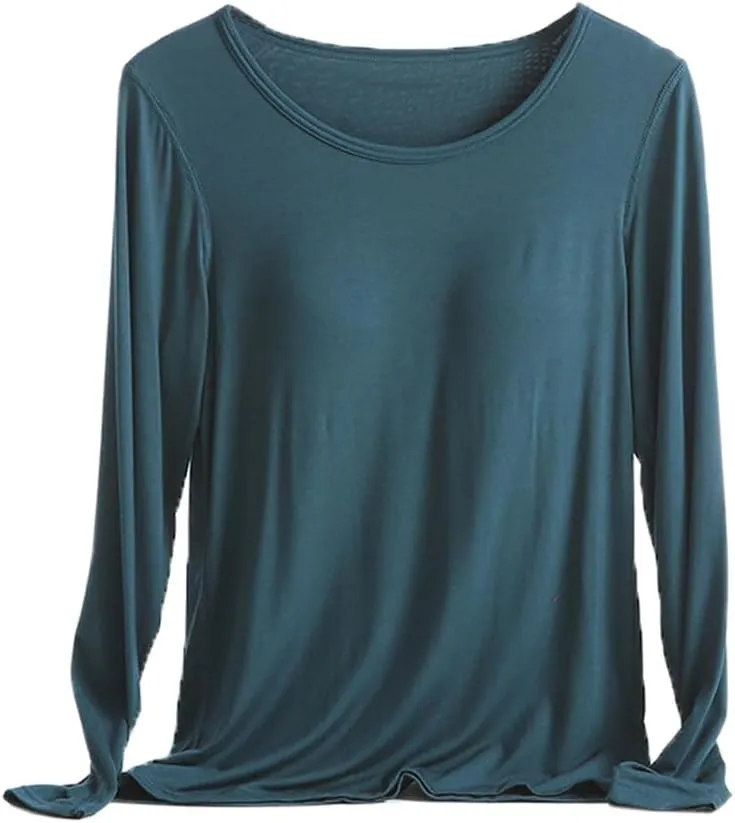 Women 's Modal T Shirt Bra Long Sleeve Pajama Yoga Top Padded Casual Top Tee